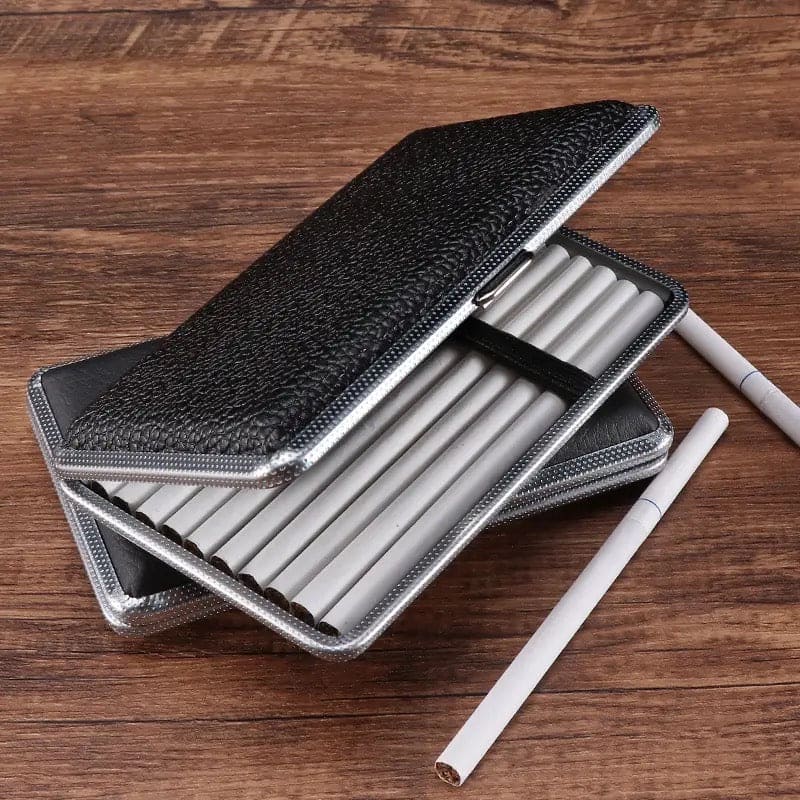 Slim Leather Cigarette Case, Double Open 20 Sticks Leather Cigarette Case, Metal Frame Black Faux Leather Cigarette Case, Men Cigarette Case Smoking Accessories, Creative Pocket Tobacco Holder, Pressure Proof Protective Cigarettes Case Slim Leather Cigarette Case, Double Open 20 Sticks Leather Cigarette Case, Metal Frame Black Faux Leather Cigarette Case, Men Cigarette Case Smoking Accessories, Creative Pocket Tobacco Holder, Pressure Proof Protective Cigarettes Case